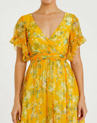 Daytime Dresses | Women Mac Duggal Flounce Sleeve Floral Maxi Dress Yellow Multi