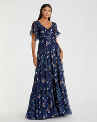 Daytime Dresses | Women Mac Duggal Flounce Sleeve Floral Maxi Dress Yellow Multi