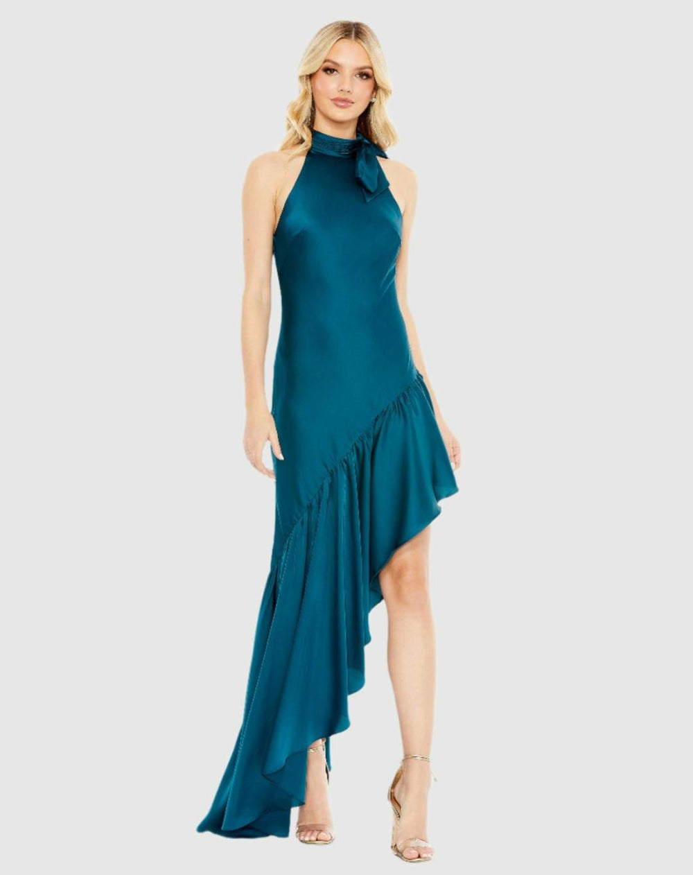 Daytime Dresses | Women Mac Duggal Halter Neck Ruffled Asymmetrical Gown Teal