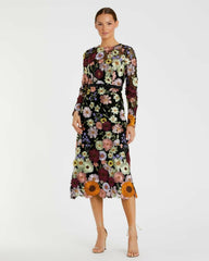 Daytime Dresses | Women Mac Duggal High Neck Floral Embroidered A-Line Dress Black Multi