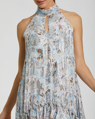 Daytime Dresses | Women Mac Duggal High Neck Keyhole A-Line Floral Ruffle Mini Dress Ivory Multi