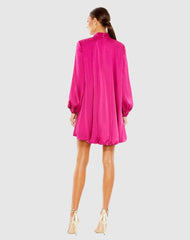 Daytime Dresses | Women Mac Duggal High Neck Long Sleeve Bubble Hem Dress - FINAL SALE Hot Pink