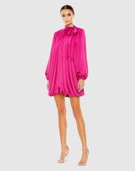 Daytime Dresses | Women Mac Duggal High Neck Long Sleeve Bubble Hem Dress - FINAL SALE Hot Pink