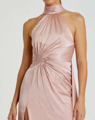 Daytime Dresses | Women Mac Duggal Light Pink Open Back High Neck Side Ruched Gown Shell Pink