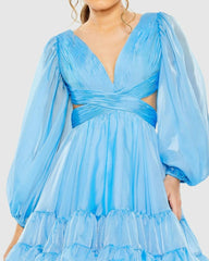 Daytime Dresses | Women Mac Duggal Long Sleeve Chiffon Cut Out Mini Dress Blue
