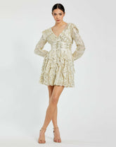 Daytime Dresses | Women Mac Duggal Long Sleeve Ruched Ruffle Mini Dress Gold Multi