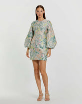 Daytime Dresses | Women Mac Duggal Multicolor Floral Brocade Puff Sleeve Fitted Mini Dress Pastel Multi