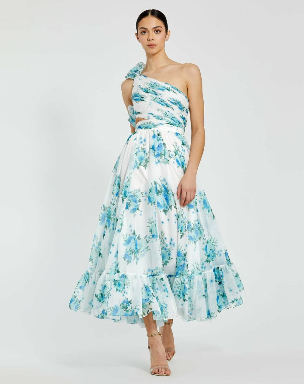 Daytime Dresses | Women Mac Duggal One Shoulder Ruffle Cut-Out Chiffon Midi Dress White Multi