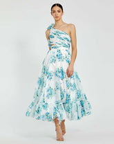 Daytime Dresses | Women Mac Duggal One Shoulder Ruffle Cut-Out Chiffon Midi Dress White Multi