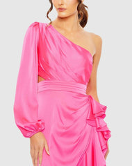 Daytime Dresses | Women Mac Duggal One Sleeve Cut Out Asymmetrical Ruffled Gown Cobalt