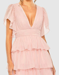 Daytime Dresses | Women Mac Duggal Pink Flutter Sleeve Ruffle Tiered Gown Petal Pink