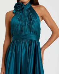 Daytime Dresses | Women Mac Duggal Pleated Charmeuse High Neck Sleeveless Midi Dress Ocean
