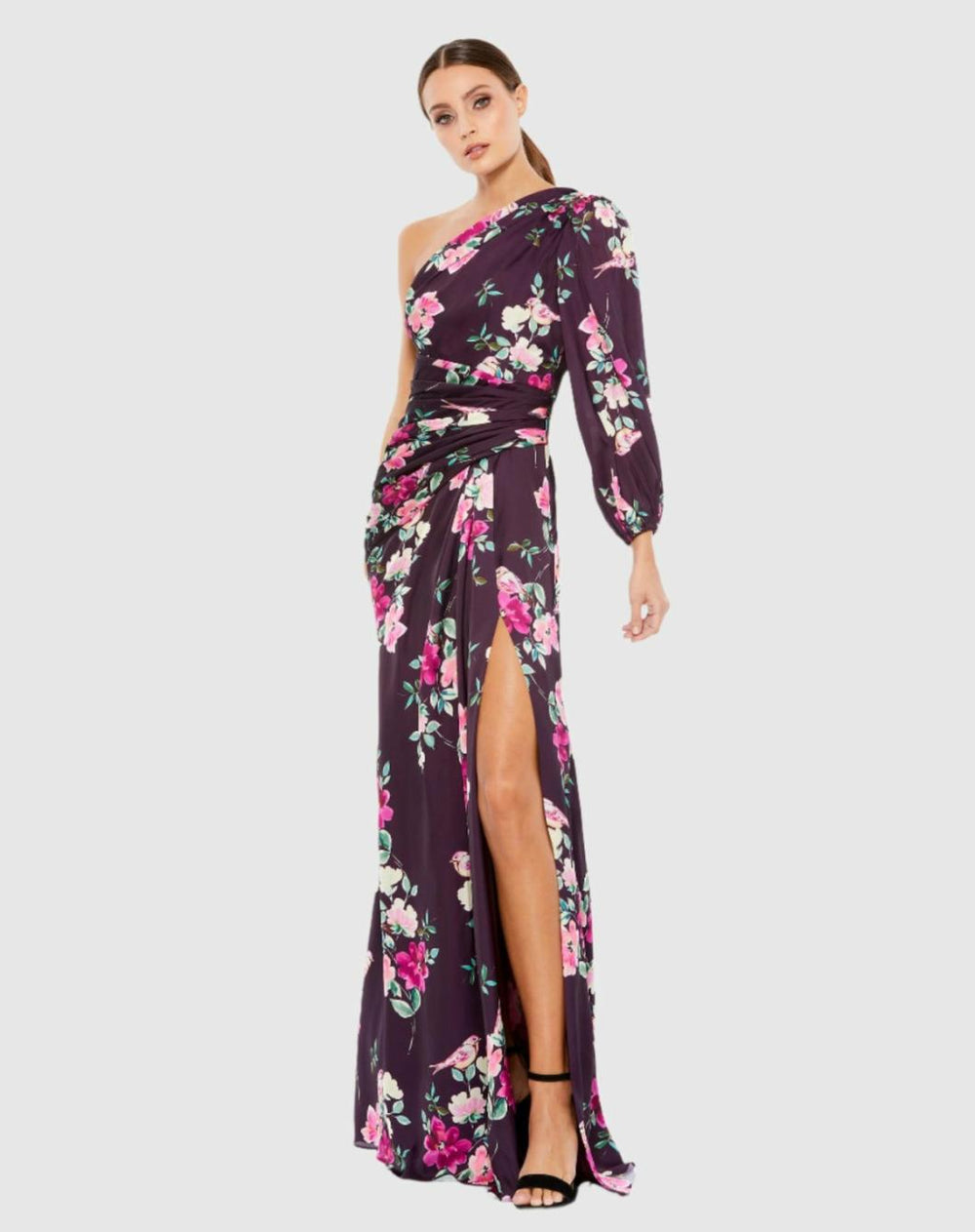 Daytime Dresses | Women Mac Duggal Plum Floral Print One Sleeve Gown Plum Floral