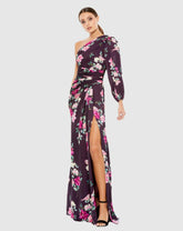 Daytime Dresses | Women Mac Duggal Plum Floral Print One Sleeve Gown Plum Floral