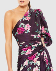 Daytime Dresses | Women Mac Duggal Plum Floral Print One Sleeve Gown Plum Floral