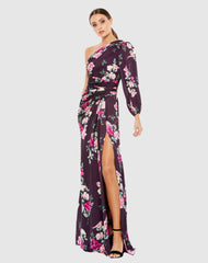 Daytime Dresses | Women Mac Duggal Plum Floral Print One Sleeve Gown Plum Floral