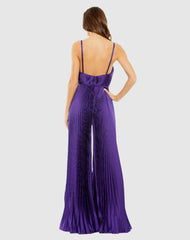 Daytime Dresses | Women Mac Duggal Purple Pleated Plunge Neck Wide Leg Jumpsuit Purple