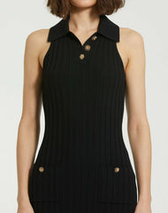 Daytime Dresses | Women Mac Duggal Rib Knit Collared Sleeveless Fitted Maxi Dress - FINAL SALE Black