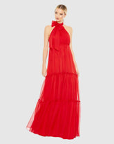 Daytime Dresses | Women Mac Duggal Ruched Tiered High Neck Bow A Line Gown Red