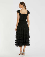 Daytime Dresses | Women Mac Duggal Ruffle Cap Sleeve Tiered Midi Dress Black