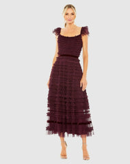 Daytime Dresses | Women Mac Duggal Ruffle Cap Sleeve Tiered Midi Dress Black