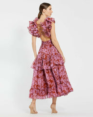Daytime Dresses | Women Mac Duggal Ruffle Tiered Cut-Out Chiffon Midi Dress Red Multi
