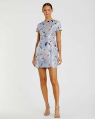 Daytime Dresses | Women Mac Duggal Short Sleeve Fitted Floral Mini Dress Blue Multi
