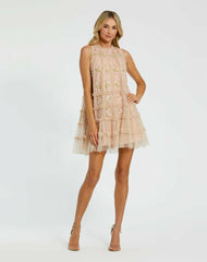 Daytime Dresses | Women Mac Duggal Sleeveless High Neck Beaded Ruffle Detail Dress Nude Multi