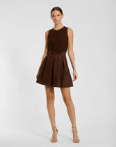Daytime Dresses | Women Mac Duggal Sleeveless Mesh And Suede A Line Mini Dress Chocolate