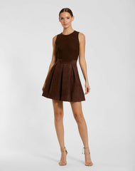 Daytime Dresses | Women Mac Duggal Sleeveless Mesh And Suede A Line Mini Dress Chocolate