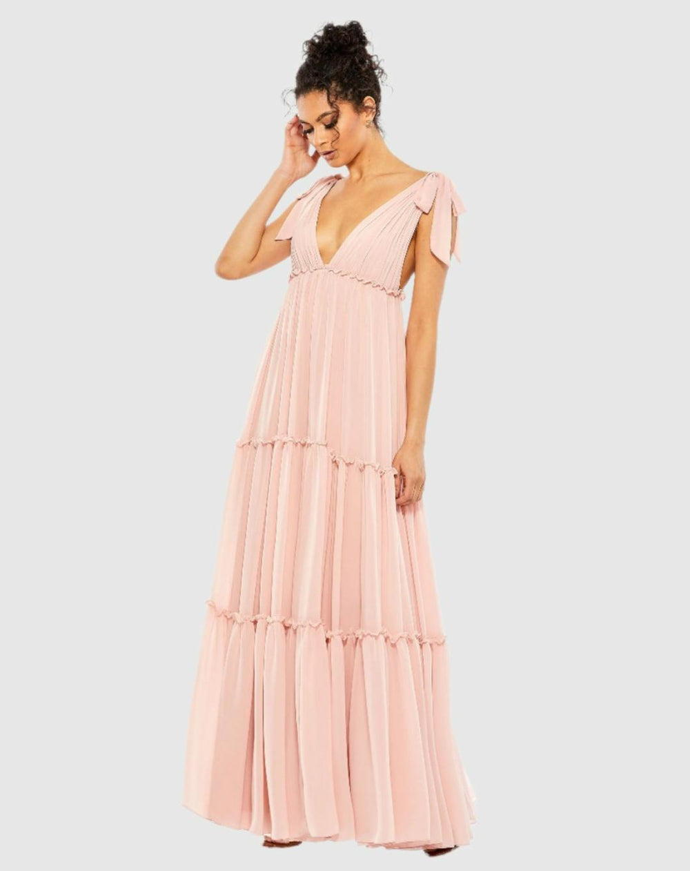 Daytime Dresses | Women Mac Duggal Tiered V-Neck Plunging Maxi Dress - FINAL SALE Blush