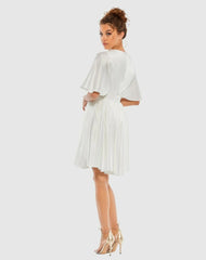 Daytime Dresses | Women Mac Duggal White Satin Flowy Cape Sleeve Mini Dress - FINAL SALE White