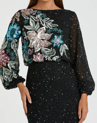 Evening Gowns | Women Mac Duggal Black Embellished Floral High Neck Gown Black Multi