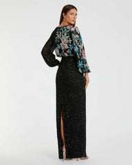 Evening Gowns | Women Mac Duggal Black Embellished Floral High Neck Gown Black Multi