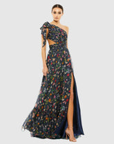 Evening Gowns | Women Mac Duggal Blue Tied One Shoulder Cut-Out Flowy Gown Navy/multi