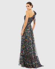 Evening Gowns | Women Mac Duggal Blue Tied One Shoulder Cut-Out Flowy Gown Navy/multi