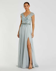 Evening Gowns | Women Mac Duggal Embellished Cap Sleeve Bodice Flowy Gown Seamist
