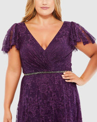 Evening Gowns | Women Mac Duggal Embellished Flutter Sleeve Evening Gown (Plus) Aubergine