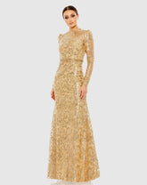 Evening Gowns | Women Mac Duggal Embellished High Neck Long Sleeve Gown Gold