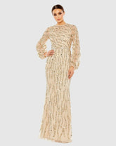 Evening Gowns | Women Mac Duggal Embellished High Neck Puff Sleeve Trumpet Gown Nude Gold