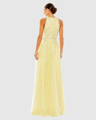 Evening Gowns | Women Mac Duggal Embellished High Neck Sleeveless A Line Gown Lemon