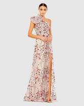 Evening Gowns | Women Mac Duggal Embellished Ruffled One Shoulder A Line Gown Rose Multi