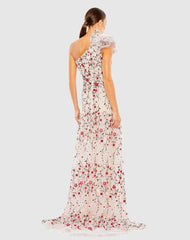 Evening Gowns | Women Mac Duggal Embellished Ruffled One Shoulder A Line Gown Rose Multi