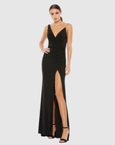 Evening Gowns | Women Mac Duggal Faux Wrap Rhinestone Strap Gown Black