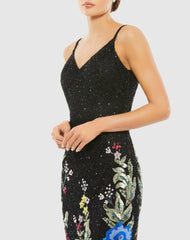 Evening Gowns | Women Mac Duggal Floral Embellished Spaghetti Strap Gown Black Multi