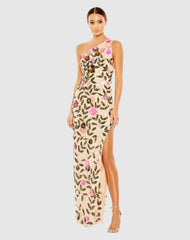 Evening Gowns | Women Mac Duggal Floral Sequined One Shoulder Column Gown Nude Multi