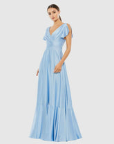 Evening Gowns | Women Mac Duggal Flounce Sleeve Satin Gown Periwinkle