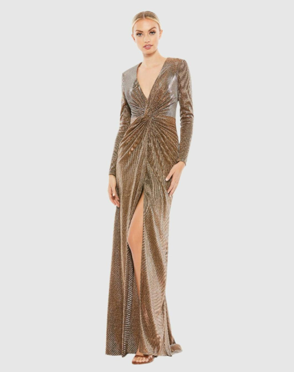 Evening Gowns | Women Mac Duggal Front Twist V Neck Long Sleeve Gown Bronze