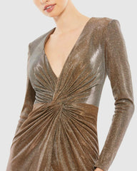 Evening Gowns | Women Mac Duggal Front Twist V Neck Long Sleeve Gown Bronze