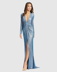 Evening Gowns | Women Mac Duggal Front Twist V Neck Long Sleeve Gown Bronze